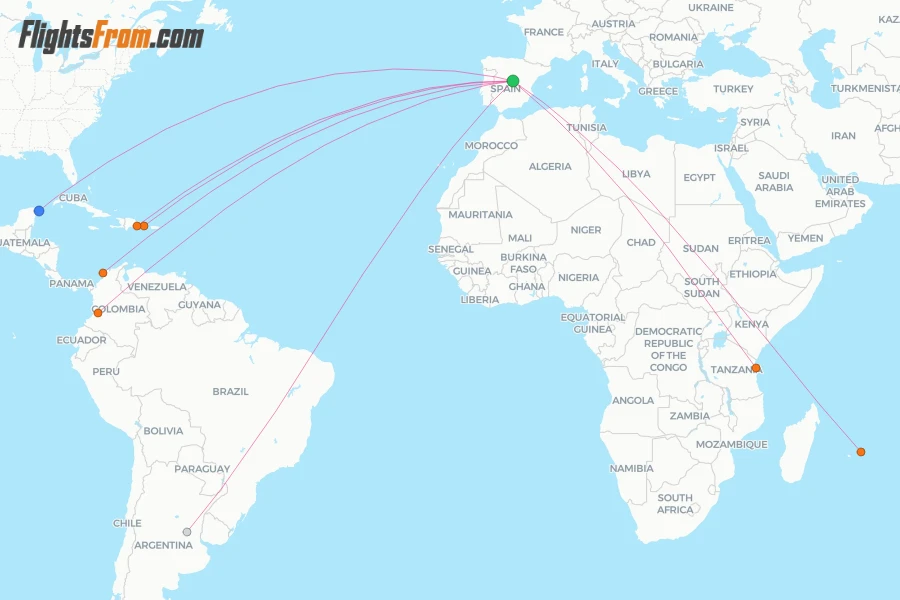 World2Fly routes and airport map - Flightsfrom.com