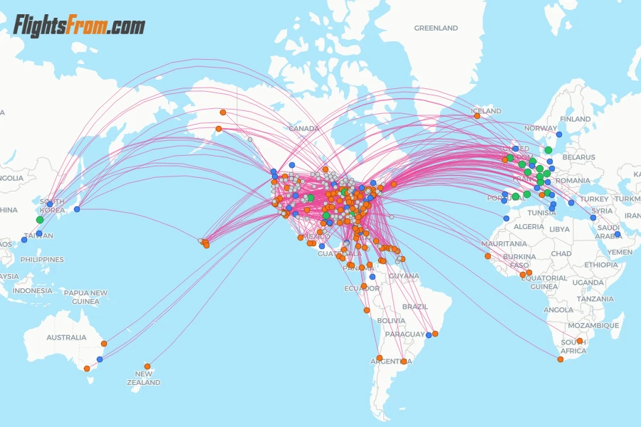 Delta Air Lines routes and airport map - Flightsfrom.com