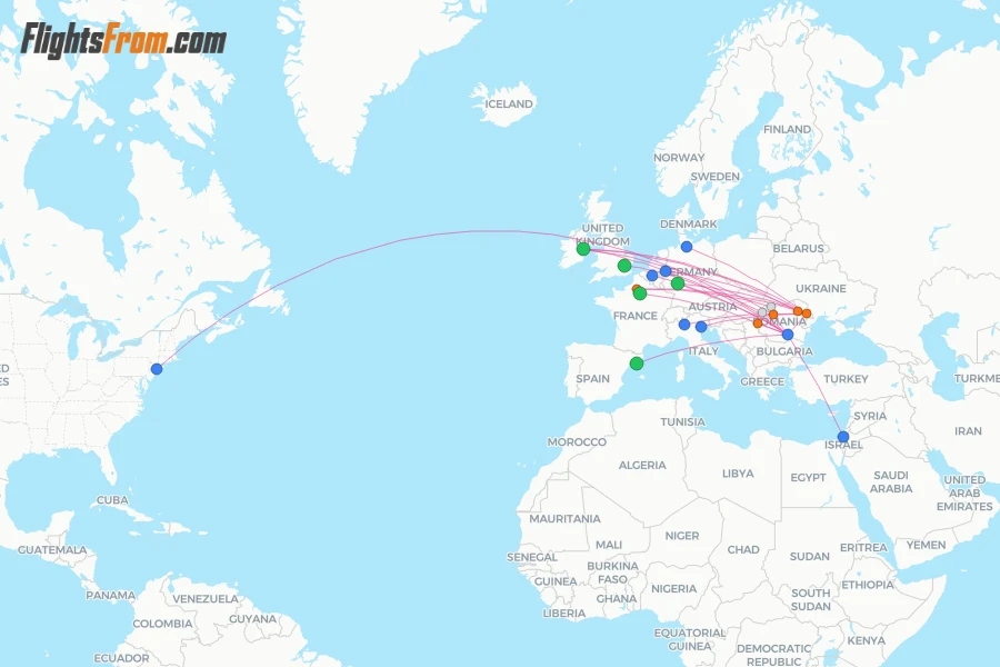 HiSky Europe routes and airport map - Flightsfrom.com