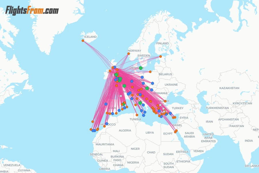 Jet2 routes and airport map - Flightsfrom.com