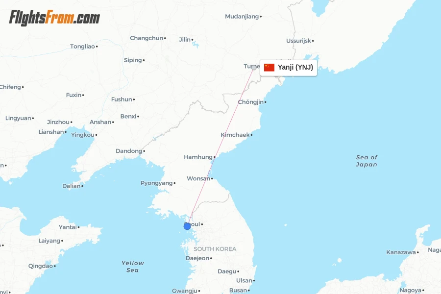 Yanji Map Asiana flights from Yanji, YNJ - FlightsFrom.com