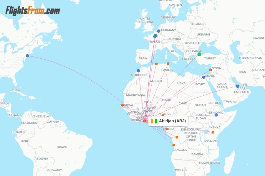 Abidjan flight map