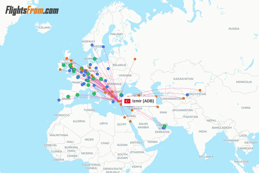 Izmir flight map