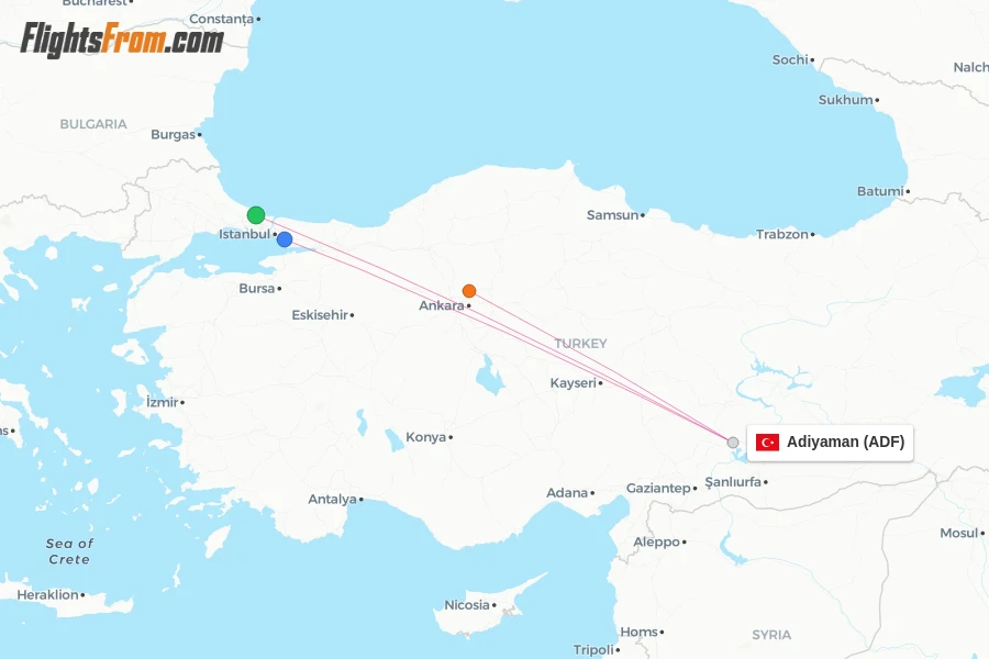 Adiyaman flight map