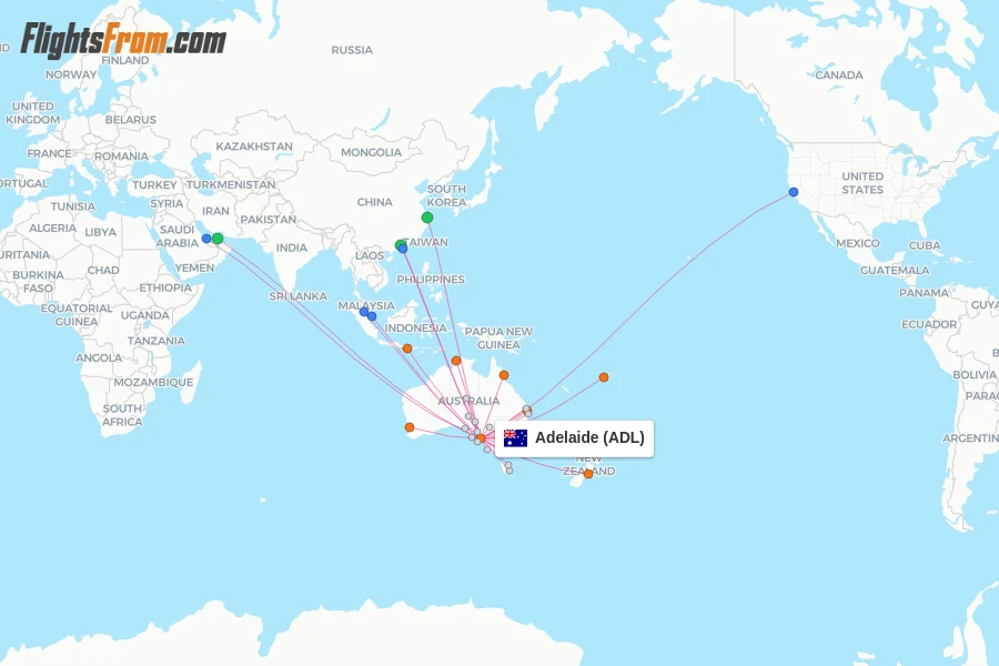 Adelaide flight map