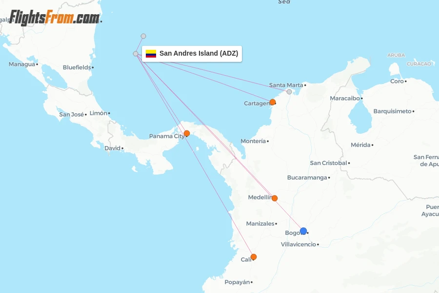 San Andres Island flight map