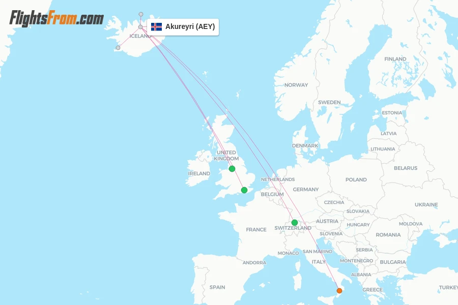Akureyri flight map