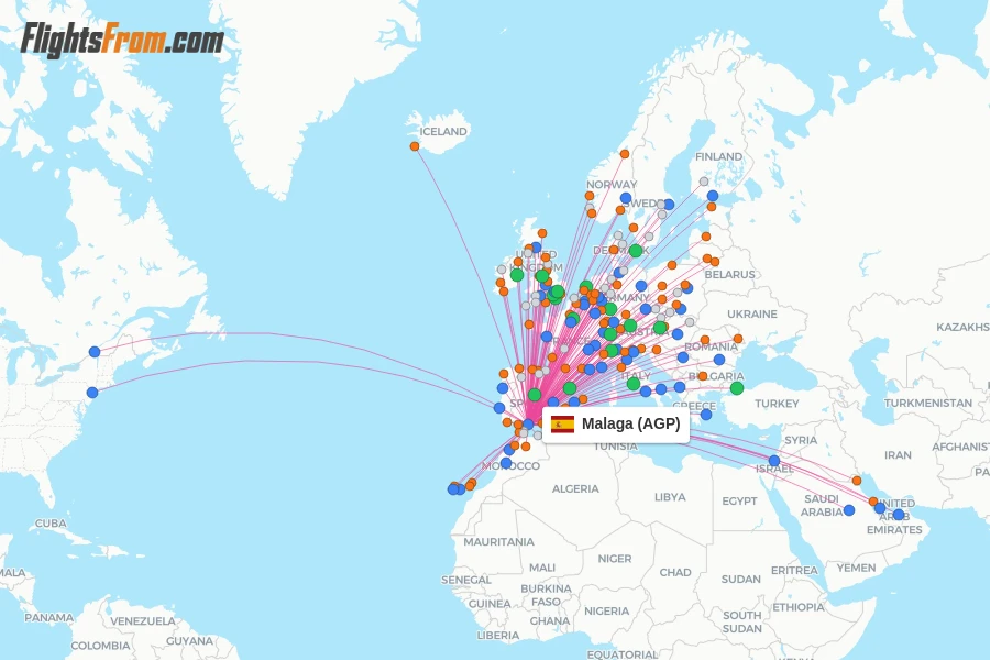 Malaga flight map