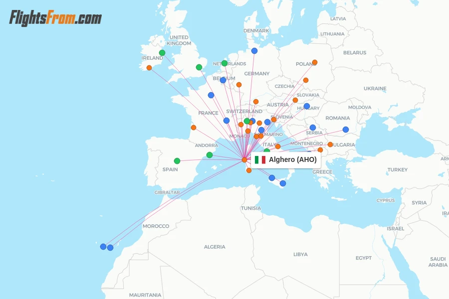 Alghero flight map