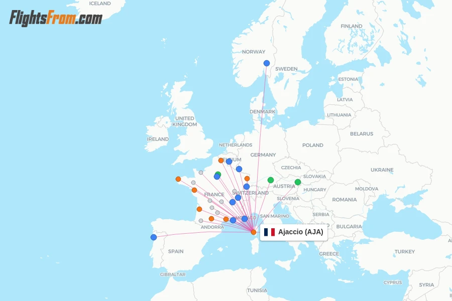 Ajaccio flight map