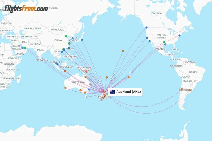 Auckland flight map