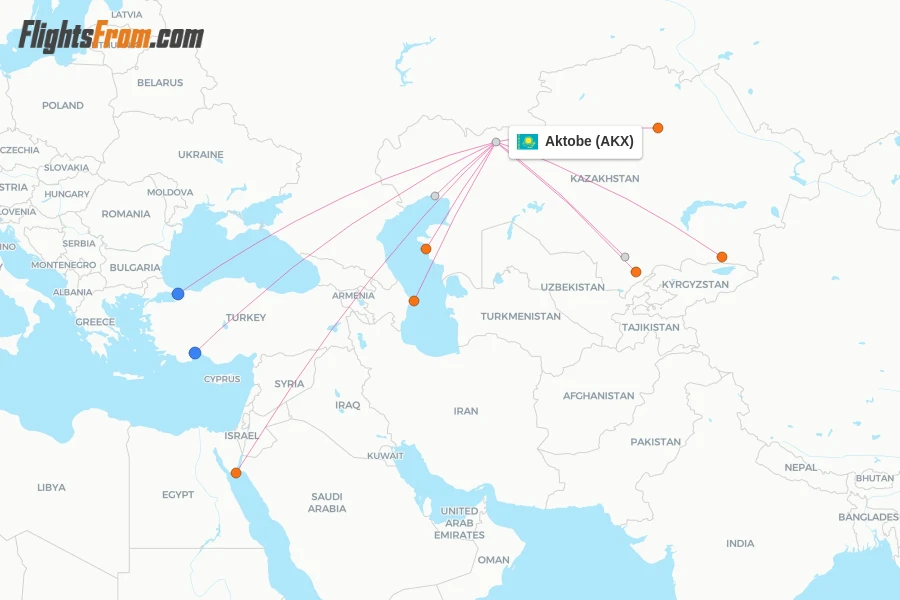 Aktobe flight map