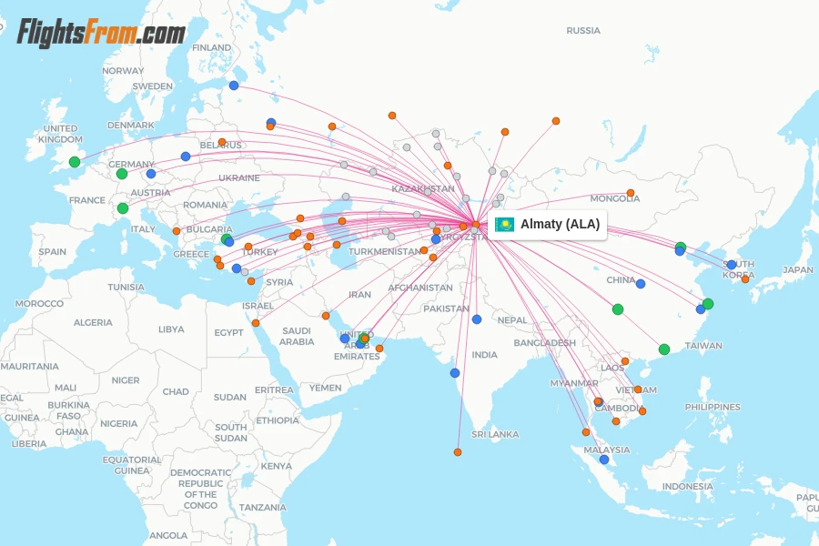 Almaty flight map