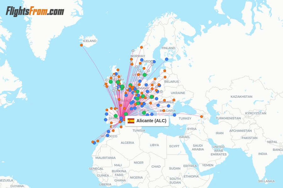 Alicante flight map