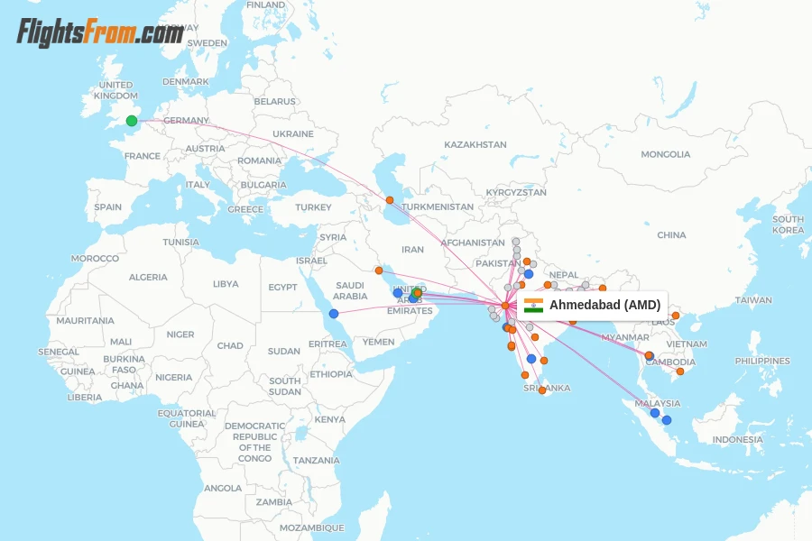 Ahmedabad flight map
