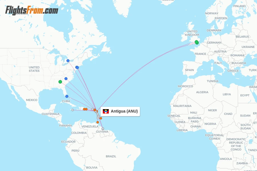 Antigua flight map
