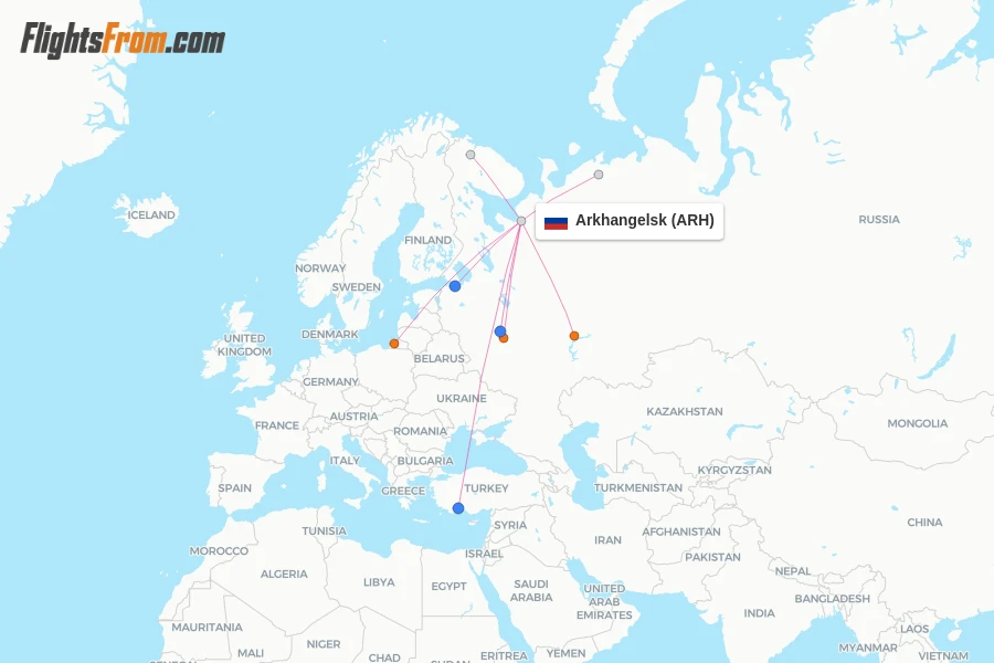 Arkhangelsk flight map
