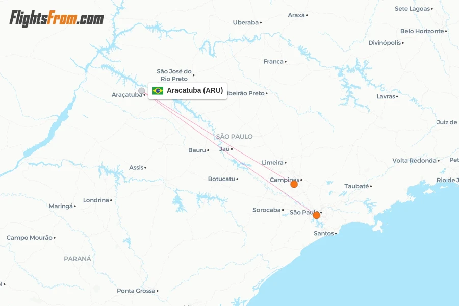 Aracatuba flight map