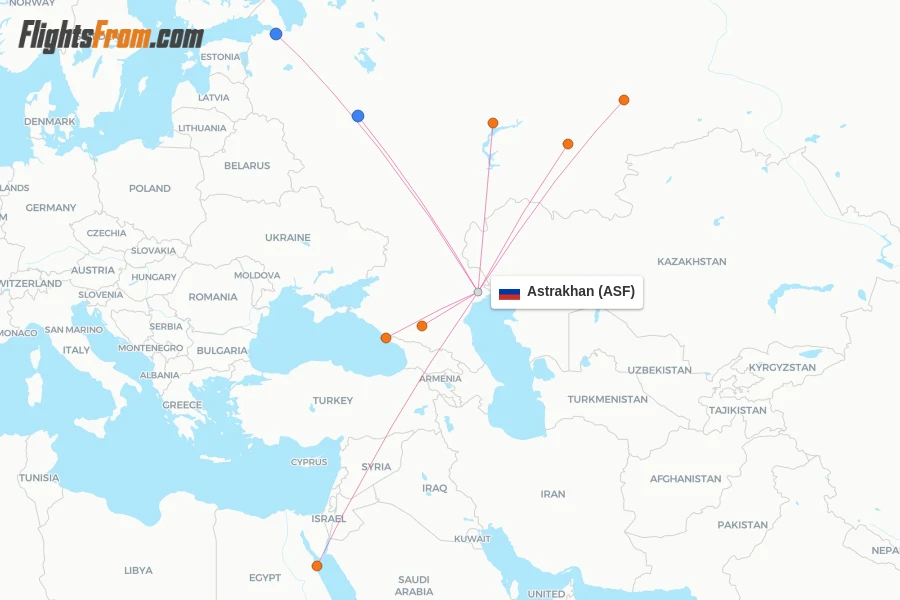 Astrakhan flight map