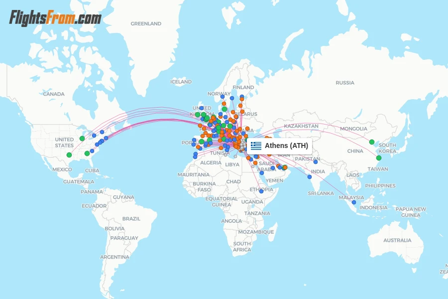 Athens flight map