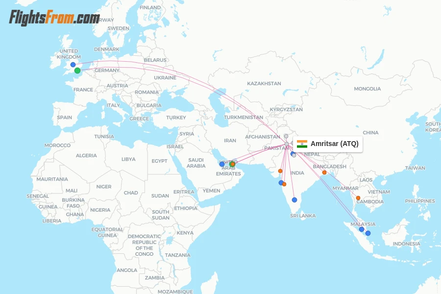 Amritsar flight map