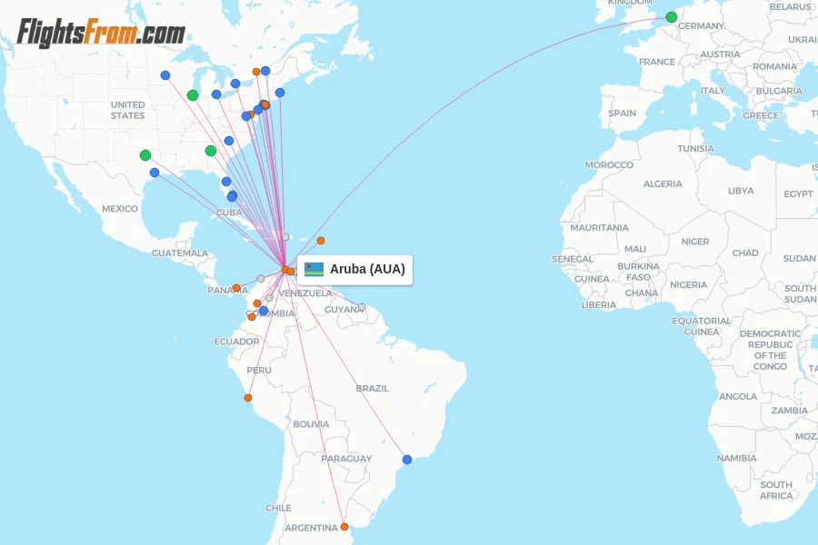 Aruba flight map