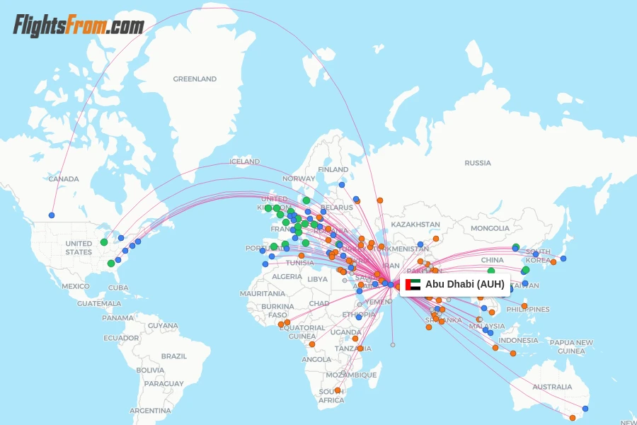 Abu Dhabi flight map