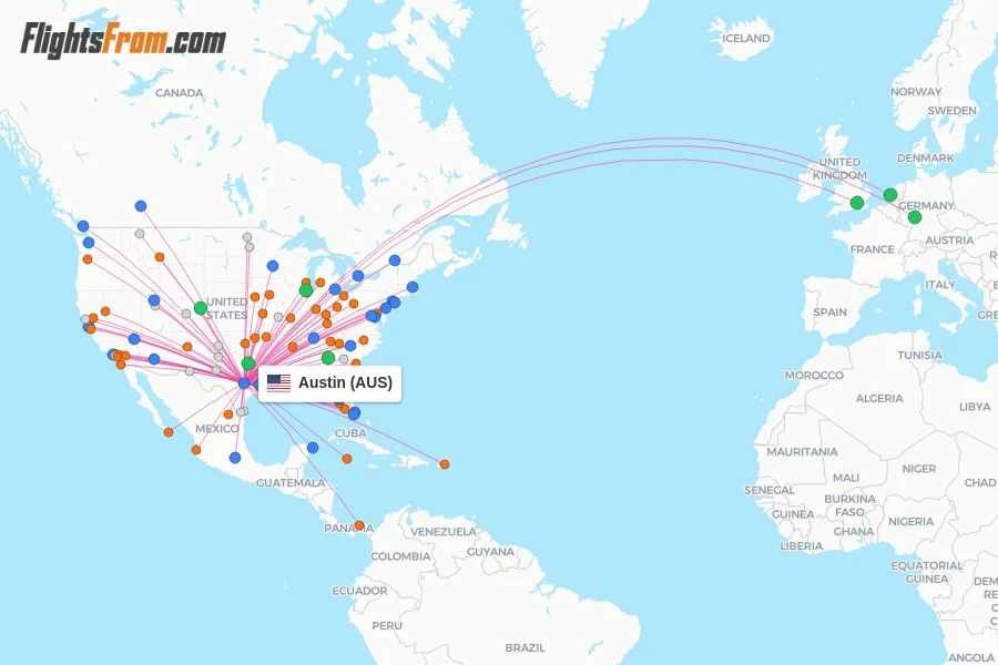 Austin flight map