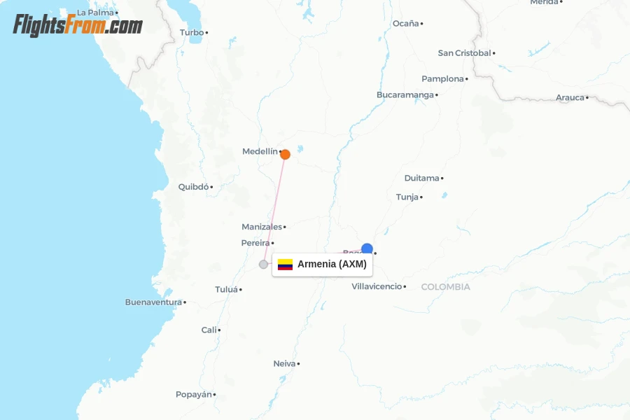Armenia flight map