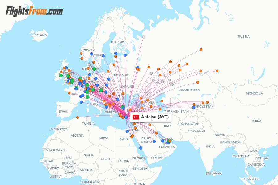 Antalya flight map