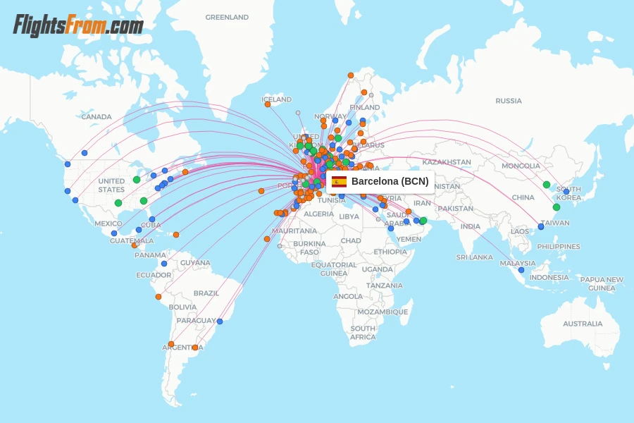 Barcelona flight map