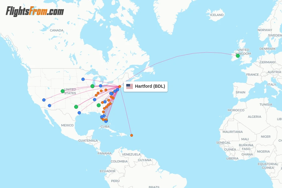Hartford flight map