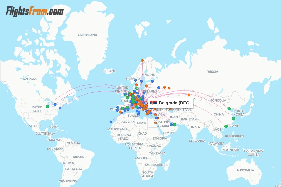 Belgrade flight map