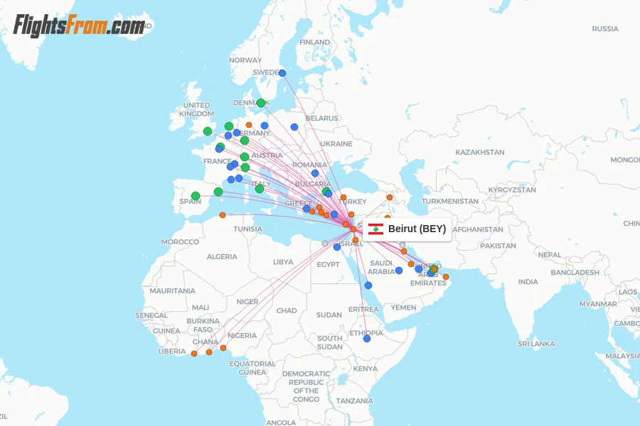 Beirut flight map