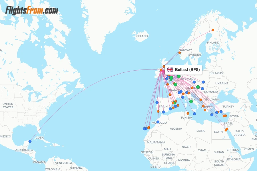 Belfast flight map