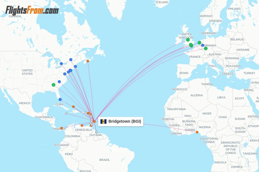 Bridgetown flight map