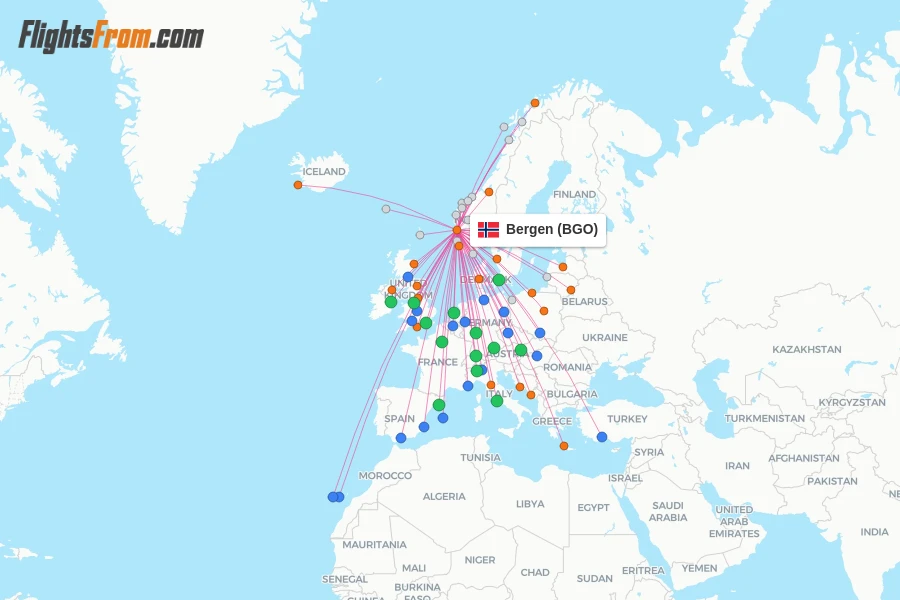Bergen flight map