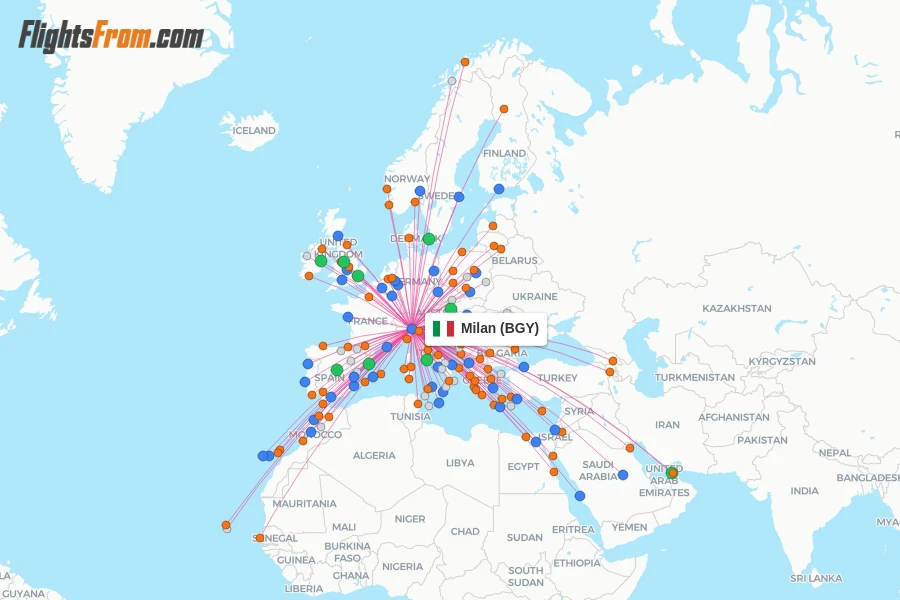 Milan flight map