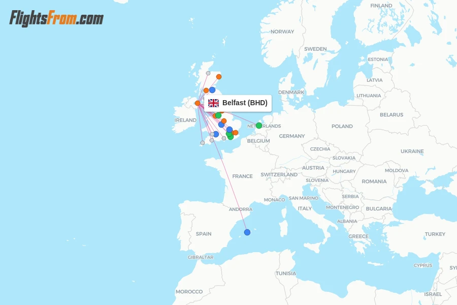 Belfast flight map