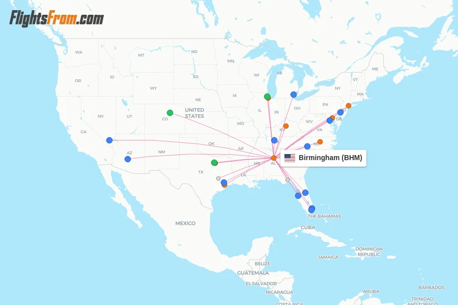 Birmingham flight map