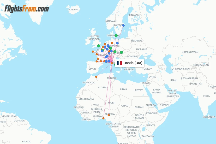 Bastia flight map
