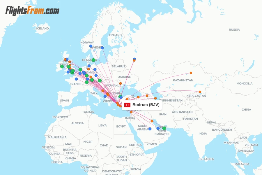 Bodrum flight map
