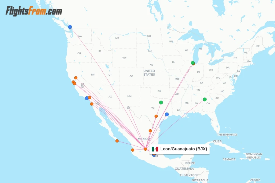 Leon/Guanajuato flight map