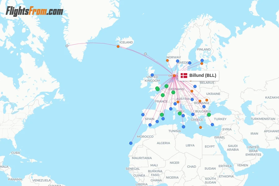 Billund flight map