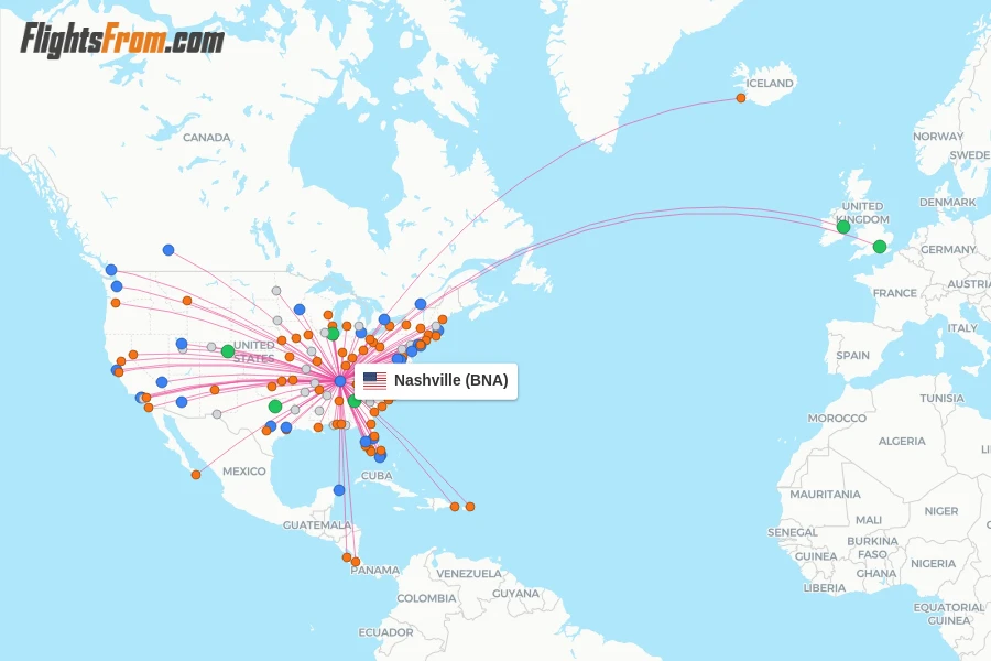 Nashville flight map