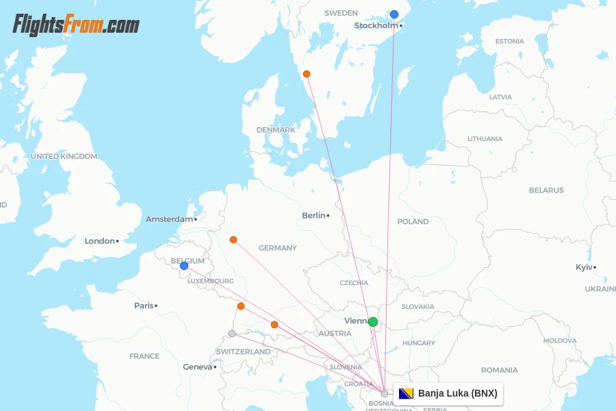 Banja Luka flight map
