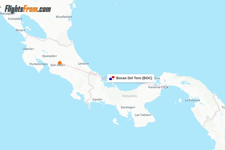 Bocas Del Toro flight map