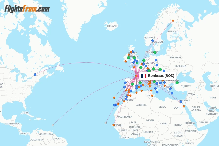 Bordeaux flight map