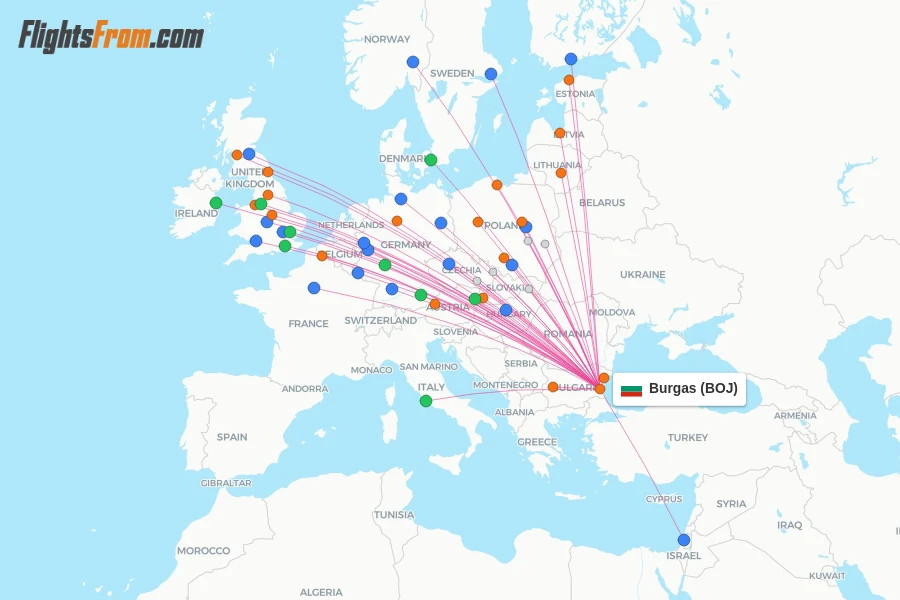 Burgas flight map