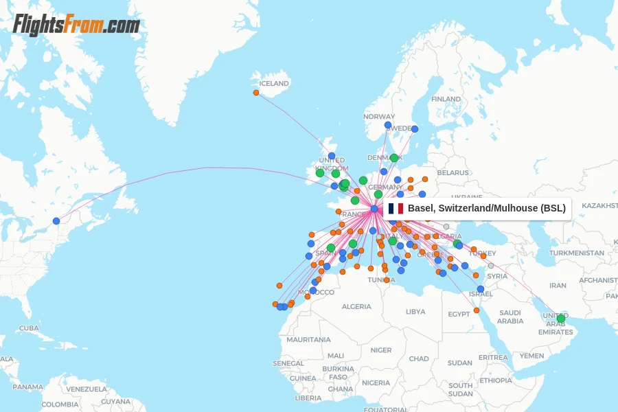 Basel, Switzerland/Mulhouse flight map